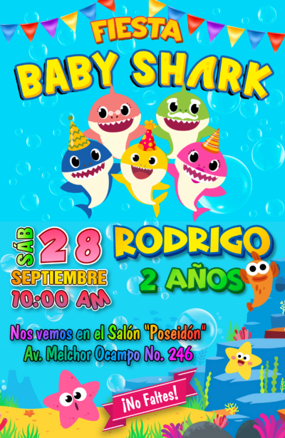 Baby Shark Invitación de Cumpleaños Digital Personalizada #2