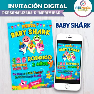Baby Shark Invitación de Cumpleaños Digital Personalizada #2