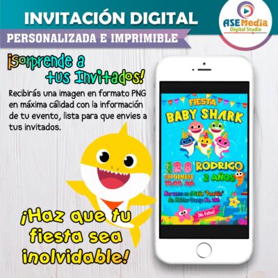 Baby Shark Invitación de Cumpleaños Digital Personalizada #2