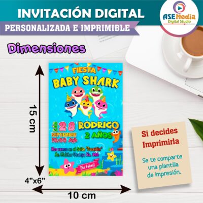 Baby Shark Invitación de Cumpleaños Digital Personalizada #2