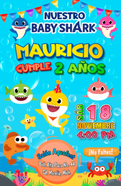 Baby Shark Invitación de Cumpleaños Digital Personalizada Mod. 02