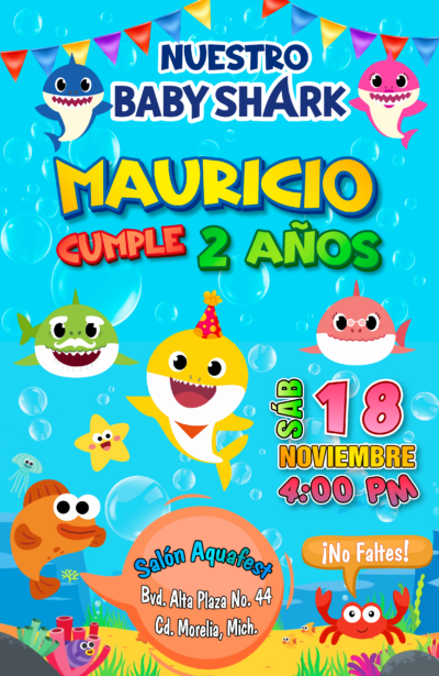 Baby Shark Invitación de Cumpleaños Digital Personalizada Mod. 02