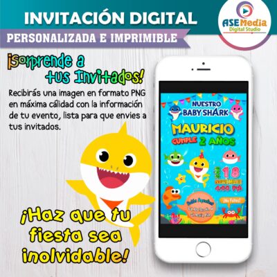 Baby Shark Invitación de Cumpleaños Digital Personalizada Mod. 02