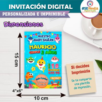 Baby Shark Invitación de Cumpleaños Digital Personalizada Mod. 02