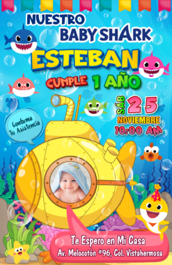 Baby Shark Invitación de Cumpleaños Digital Personalizada Mod. 03