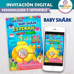 Baby Shark Invitación de Cumpleaños Digital Personalizada Mod. 03