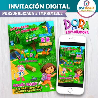 Dora La Exploradora Invitación de Cumpleaños Digital Personalizada