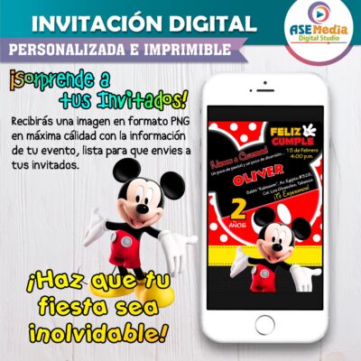 Mickey Mouse Invitación de Cumpleaños Digital Personalizada