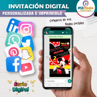 Mickey Mouse Invitación de Cumpleaños Digital Personalizada