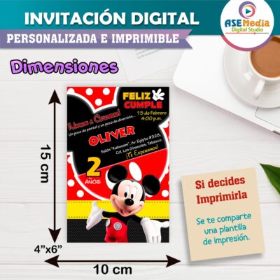 Mickey Mouse Invitación de Cumpleaños Digital Personalizada