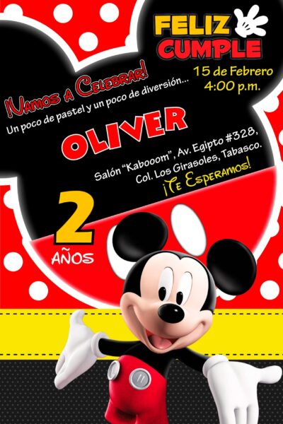 Mickey Mouse Invitación de Cumpleaños Digital Personalizada