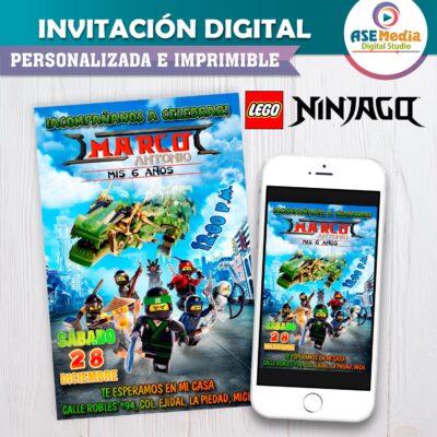 Ninjago Invitación de Cumpleaños Digital Personalizada