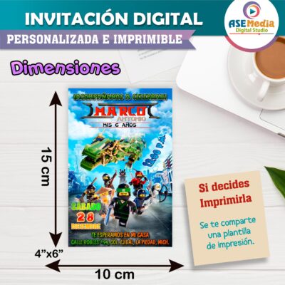 Ninjago Invitación de Cumpleaños Digital Personalizada