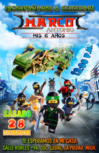 Ninjago Invitación de Cumpleaños Digital Personalizada
