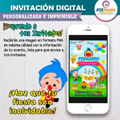 El Payaso Plim Plim Invitación de Cumpleaños Digital Personalizada #2
