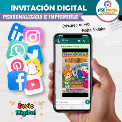 Los Picapiedra Pebbles Invitación de Cumpleaños Digital Personalizada