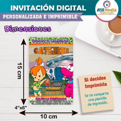 Los Picapiedra Pebbles Invitación de Cumpleaños Digital Personalizada