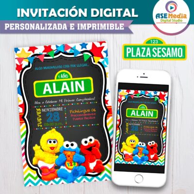 Plaza Sésamo Mi Primer Cumpleaños Invitación Digital Personalizada