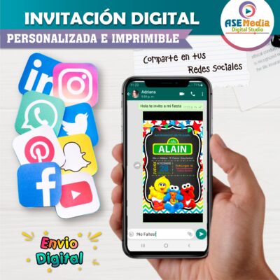 Plaza Sésamo Mi Primer Cumpleaños Invitación Digital Personalizada