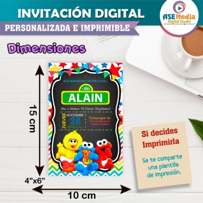 Plaza Sésamo Mi Primer Cumpleaños Invitación Digital Personalizada