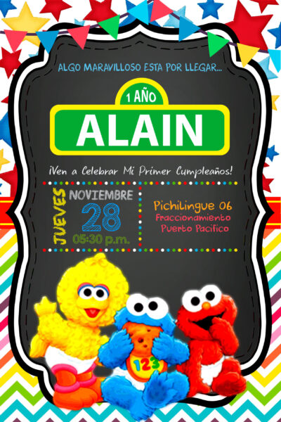 Plaza Sésamo Mi Primer Cumpleaños Invitación Digital Personalizada