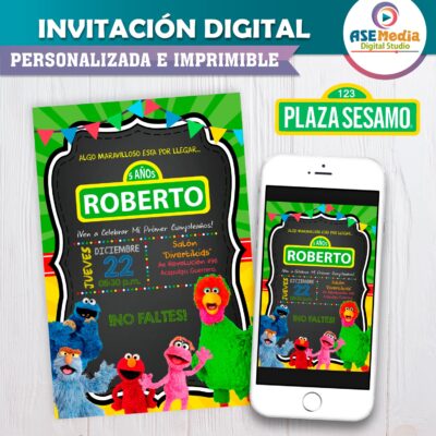Plaza Sésamo Invitación de Cumpleaños Digital Personalizada