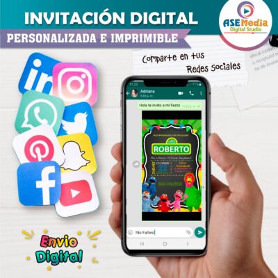 Plaza Sésamo Invitación de Cumpleaños Digital Personalizada