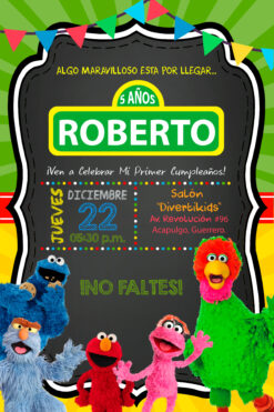 Plaza Sésamo Invitación de Cumpleaños Digital Personalizada