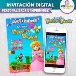 Princesa Peach Mario Bross Invitación de Cumpleaños Digital Personalizada