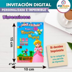 Princesa Peach Mario Bross Invitación de Cumpleaños Digital Personalizada
