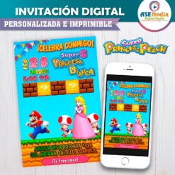 Princesa Peach Mario Bross Invitación de Cumpleaños Digital Personalizada #2