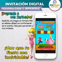 Princesa Peach Mario Bross Invitación de Cumpleaños Digital Personalizada #2