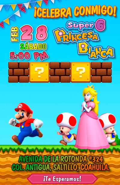 Princesa Peach Mario Bross Invitación de Cumpleaños Digital Personalizada #2