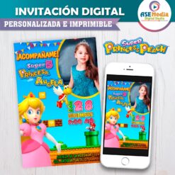 Princesa Peach Mario Bross Invitación de Cumpleaños Digital Personalizada Mod. 03