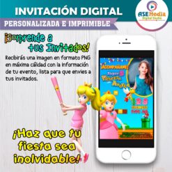 Princesa Peach Mario Bross Invitación de Cumpleaños Digital Personalizada Mod. 03