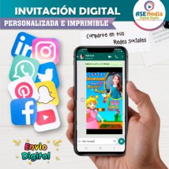 Princesa Peach Mario Bross Invitación de Cumpleaños Digital Personalizada Mod. 03