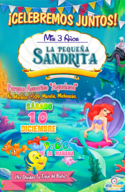 La Sirenita Ariel Invitación de Cumpleaños Digital Personalizada