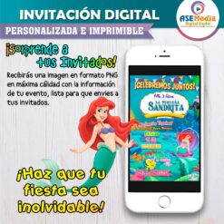 La Sirenita Ariel Invitación de Cumpleaños Digital Personalizada