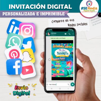 La Sirenita Ariel Invitación de Cumpleaños Digital Personalizada