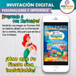 La Sirenita Ariel Invitación de Cumpleaños Digital Personalizada #2