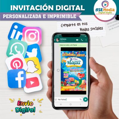 La Sirenita Ariel Invitación de Cumpleaños Digital Personalizada #2