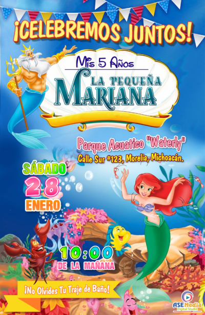 La Sirenita Ariel Invitación de Cumpleaños Digital Personalizada #2
