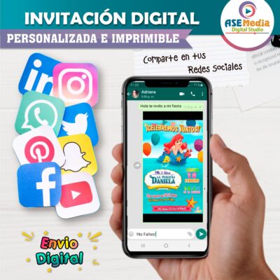 La Sirenita Ariel Invitación de Cumpleaños Digital Personalizada #3