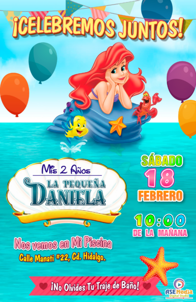 La Sirenita Ariel Invitación de Cumpleaños Digital Personalizada #3