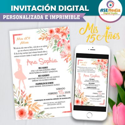 Mis XV Años Color Melón Invitación Digital