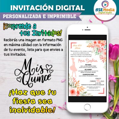 Mis XV Años Color Melón Invitación Digital