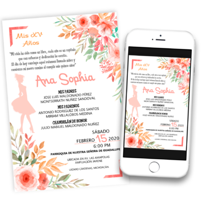 Mis XV Años Color Melón Invitación Digital