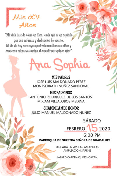 Mis XV Años Color Melón Invitación Digital
