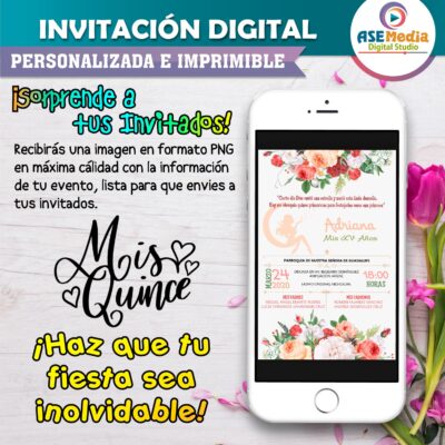 Mis XV Años Rosa Pastel Invitación Digital