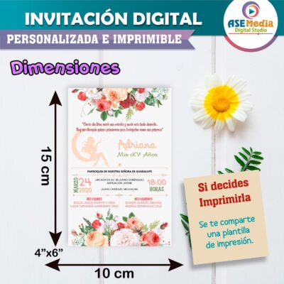 Mis XV Años Rosa Pastel Invitación Digital